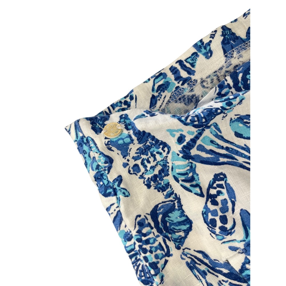 Lilly Pulitzer Womens Blue White Linen Seashell Starfish Coastal Shorts Size M - Picture 3 of 6